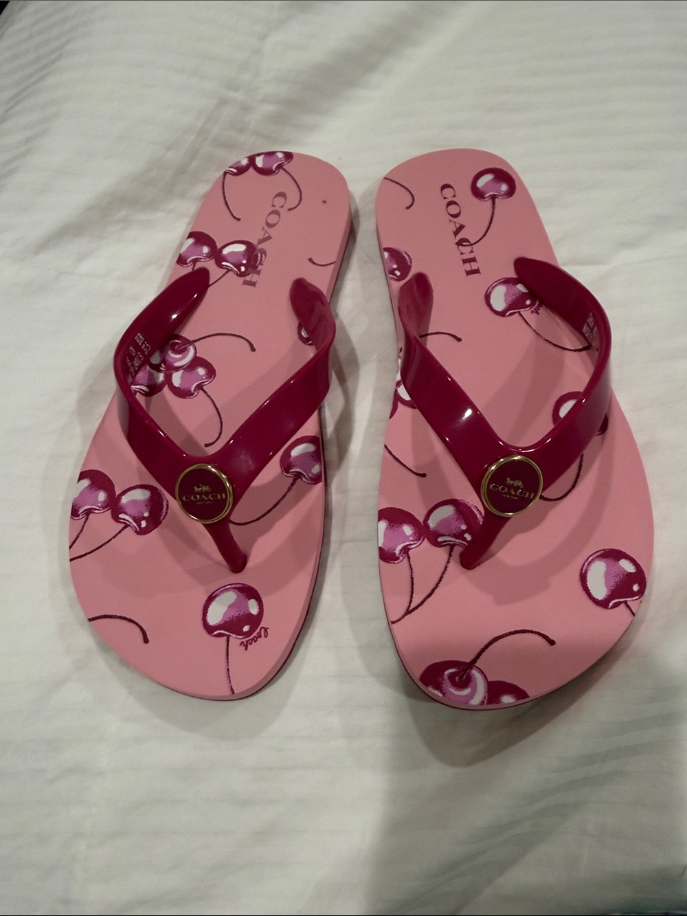 Coach Pink Cherry Print Jelly Thong Sandals - Picture 1 of 3